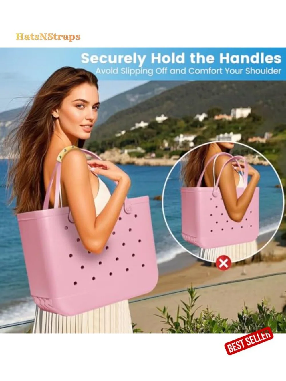 Adjustable Crossbody Strap with Leather Handle Wrap for Beach Totes